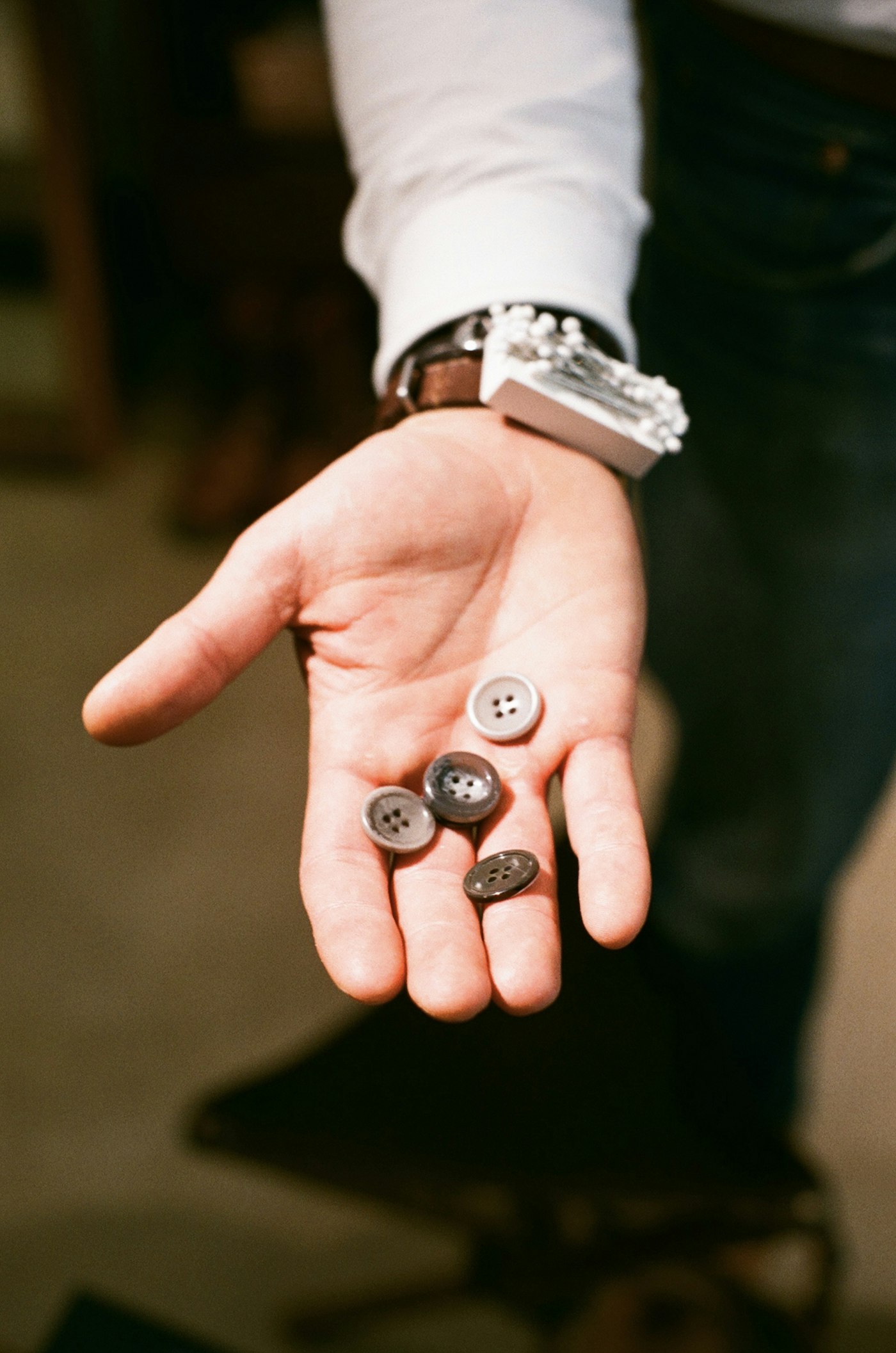 Mother-of-pearl and horn buttons for a custom tailored shirt